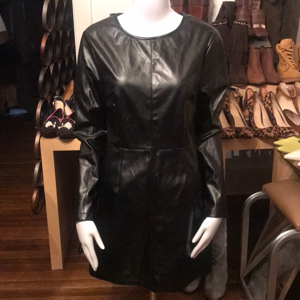Boohoo black faux stretch leather dress size large